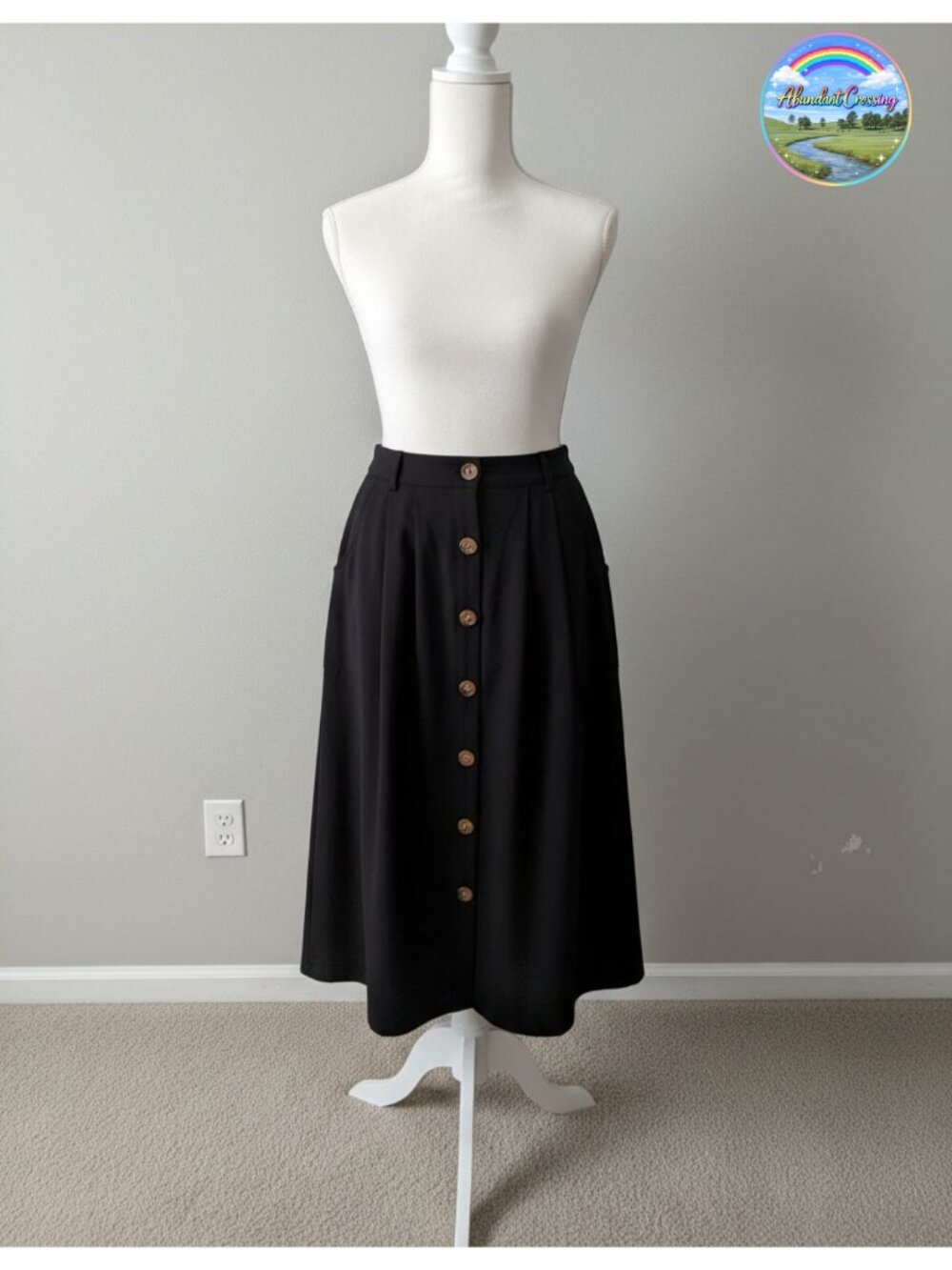 A-Line High Waisted Midi Skirt with Pockets